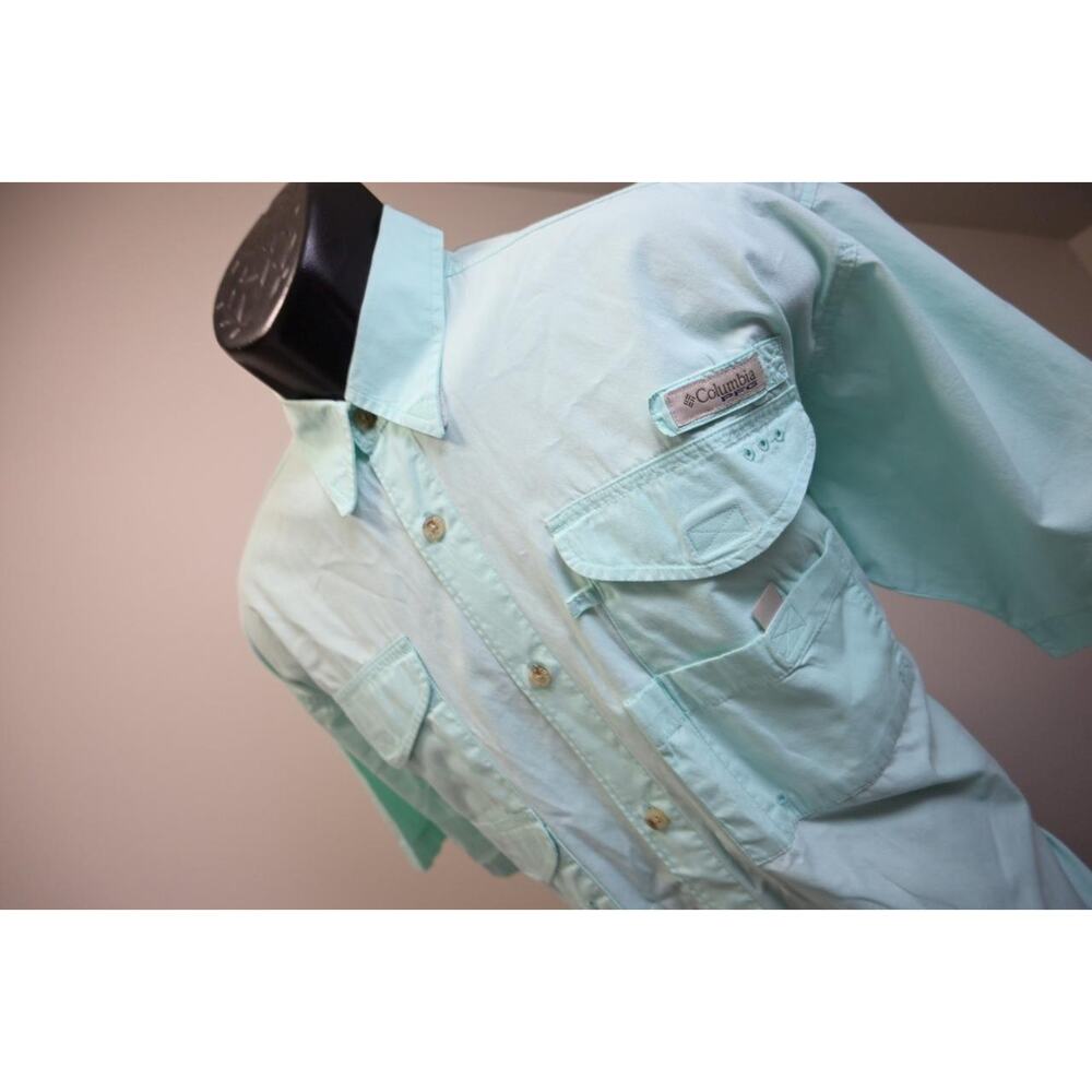 Columbia PFG Vented Fishing Shirt Blue Performance‎ Camp Shirt Mens Sz Medium